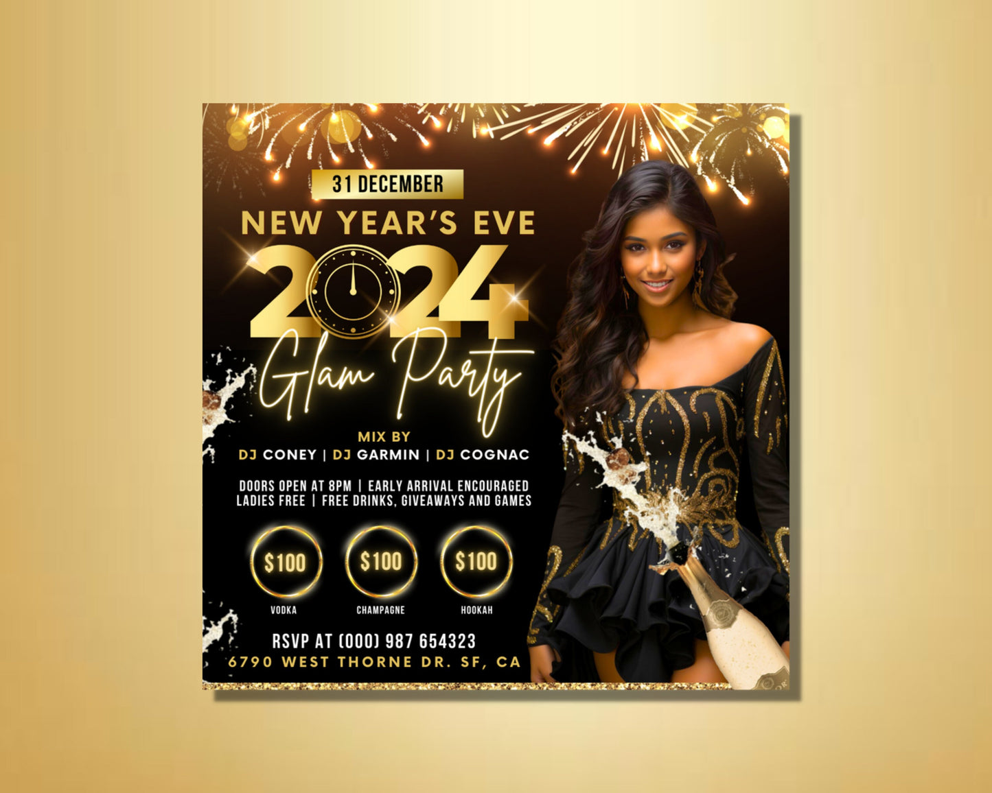 new year&#39;s eve party celebration countdown fireworks champagne dancing music fun excitement glitter countdown live music dj dancing open bar fireworks show 2024 (the new year!) #nye