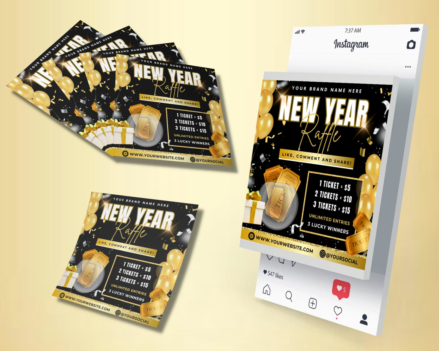 new year raffle flyers templates prizes drawings tickets fun excitement holidays giving cheer