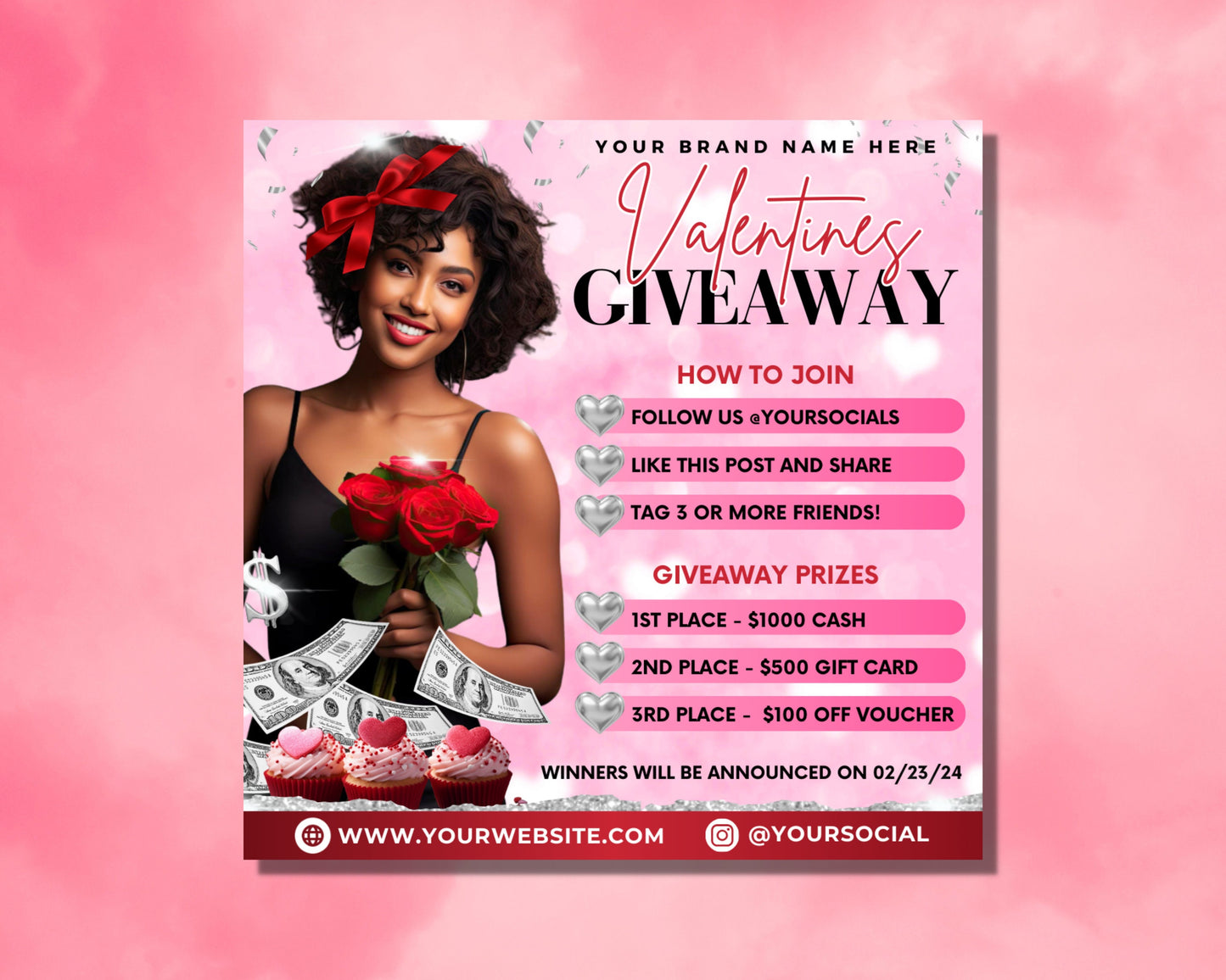 valentine&#39;s day giveaway win prize contest free love romance fun exclusive limited time follow us tag a friend share the love excitement enter now! don&#39;t miss out! visit our website follow us on social media show your love!