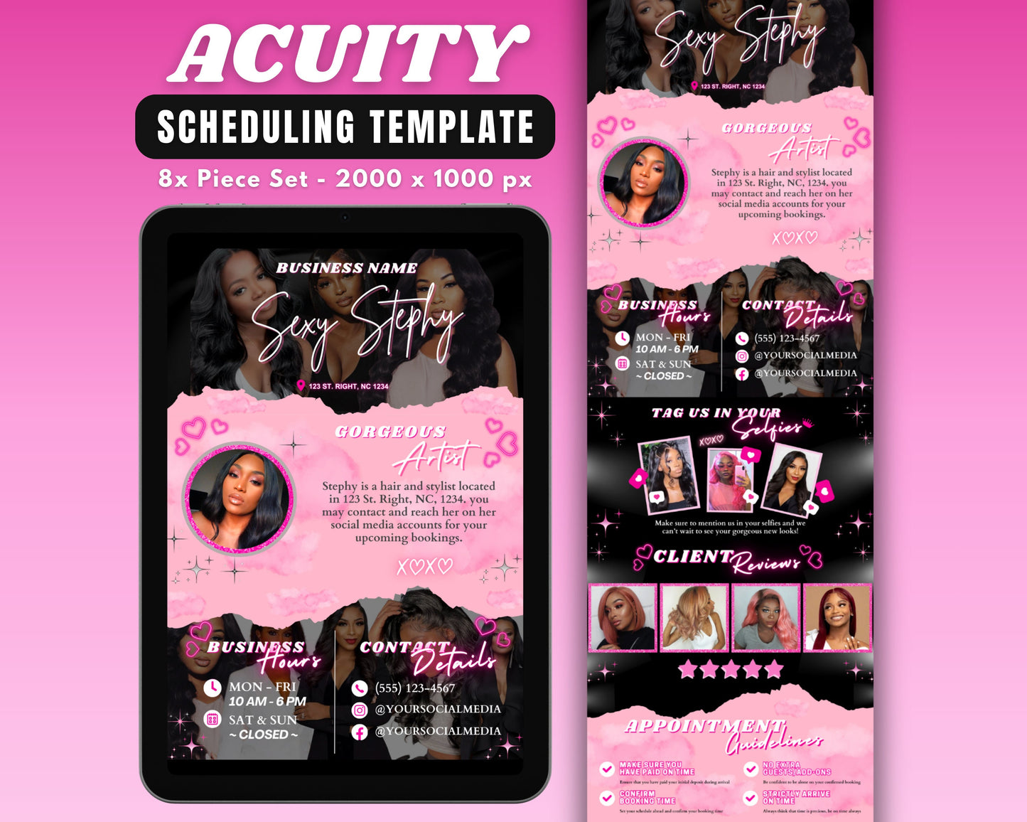 hair stylist acuity appointment template, diy acuity template design, hair stylist website, beauty scheduling, premade hair stylist branding