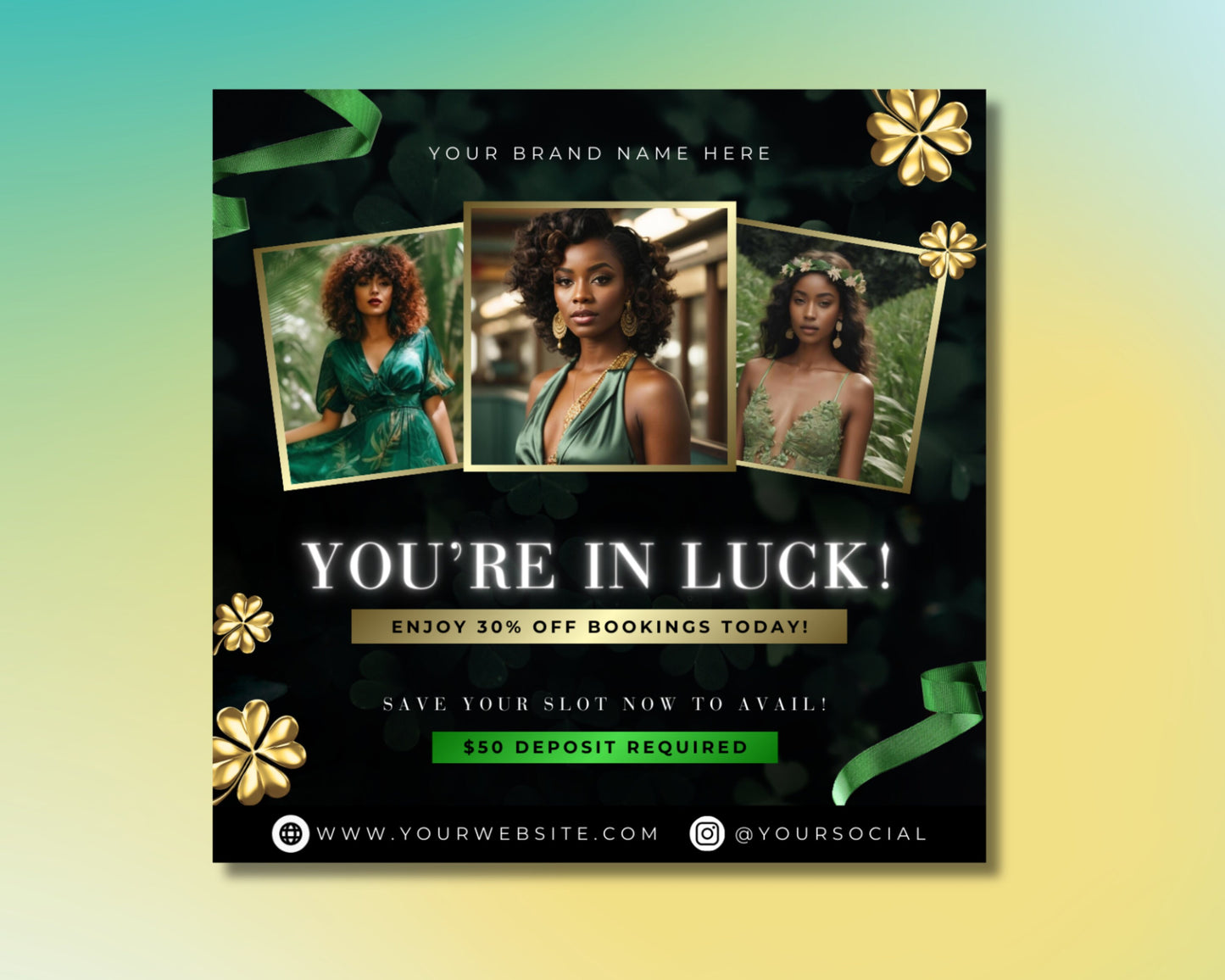 saint patrick's day bookings flyer, diy flyer template design, march specials beauty flyer, premade st. patrick hair nails appointment flyer