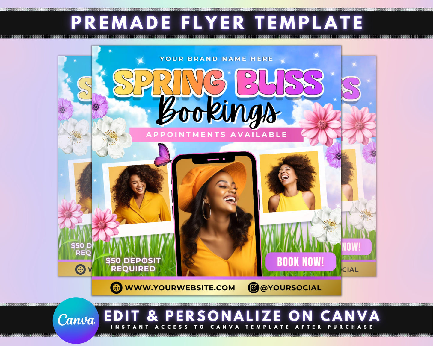 spring salon booking flyer template hair beauty nails makeup skin body relax rejuvenate refresh renew special offers limited time appointments recommended