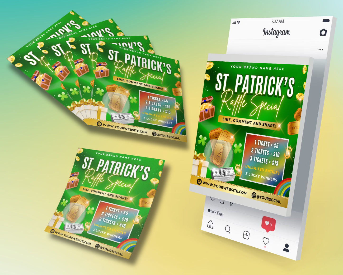 win it! free giveaway! enter to win! big prize! limited time offer! don&#39;t miss out! exciting opportunity! grand prize! free chance to win! lucky winner! join the fun! giveaway alert! enter now! shamrock st patricks day rainbow luck raffle special