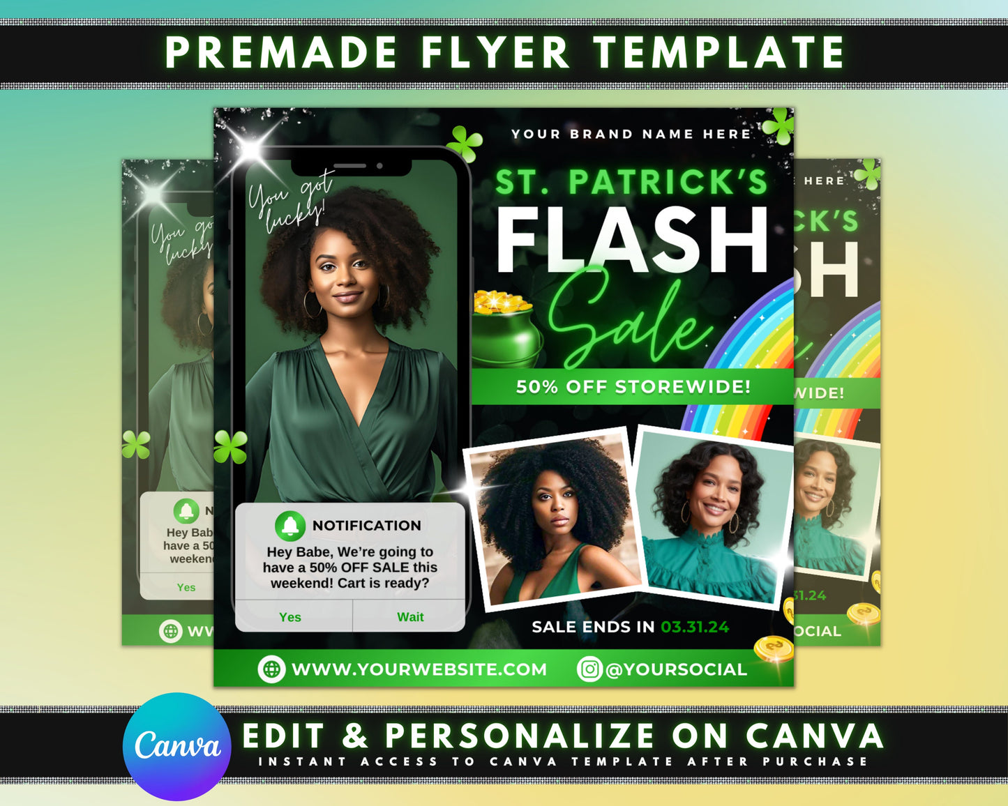 march sale flyer, diy flyer template design, march specials flyer, march promo flyer, premade st. patrick deals hair nails lash beauty promo