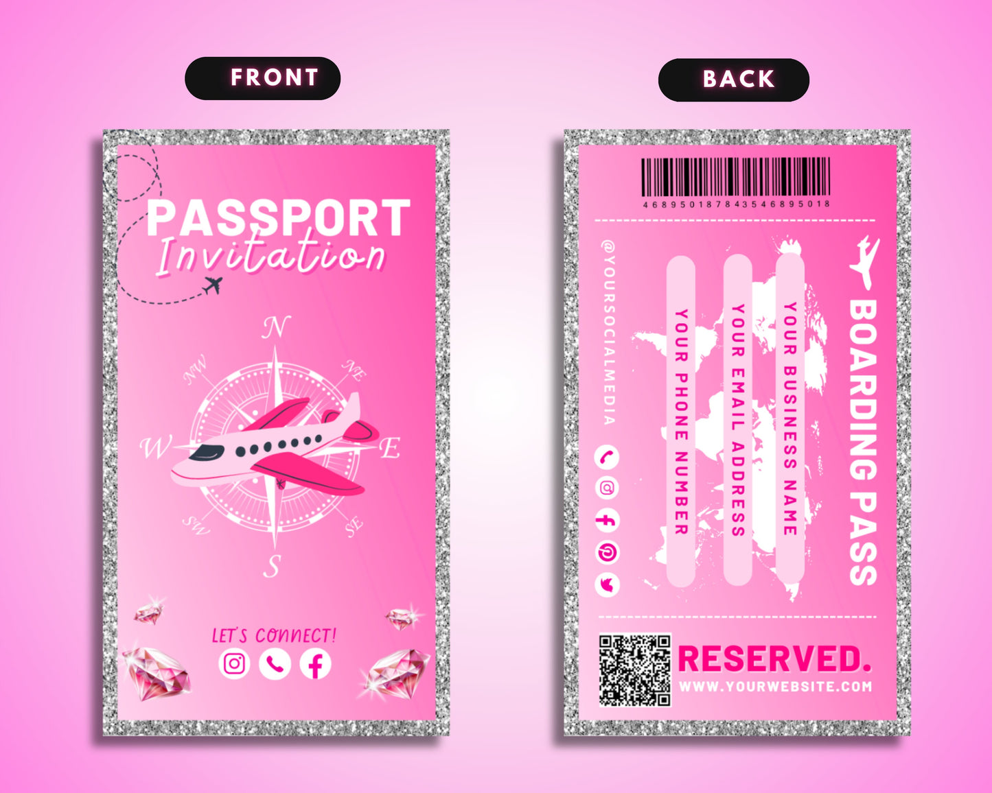 passport-sized bi-fold landscape orientation rounded corners professional sophisticated modern unique executive creative boarding pass layout ticket stub flight information eye-catching conversation starter memorable stands out from the crowd