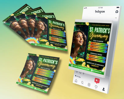 St. Patrick's Giveaway Flyer, DIY Flyer Template Design, Raffle Ticket Flyer, Prize Draw Flyer, March Giveaway Flyer, Premade Editable Flyer