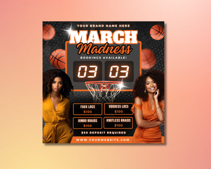 March Madness Hair Flyer New Hair March Deals March Hair Promotions March Specials Now March Hair Makeovers March Hair Pampering Spring Flyer Locs Flyer Bookings Flyer Appointment Flyer March Salon Promo Beauty Flyer Braids Flyer Hairstylist Flyer