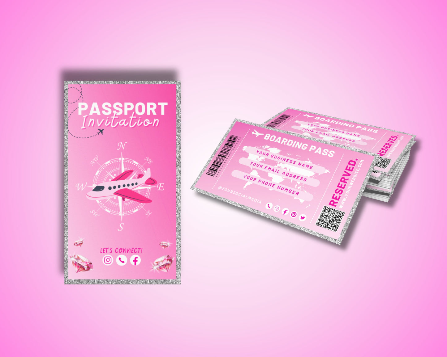 passport-sized bi-fold landscape orientation rounded corners professional sophisticated modern unique executive creative boarding pass layout ticket stub flight information eye-catching conversation starter memorable stands out from the crowd