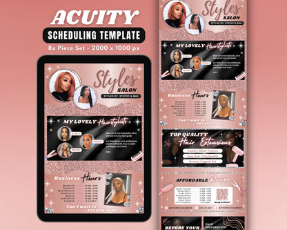 Hair salon Acuity template Rose gold web design Hair colorist Hairstyling services Hair extensions Beauty salon Hair salon Spa Makeup artist Nail salon Acuity scheduling template Acuity website template Appointment booking template Premade Designs