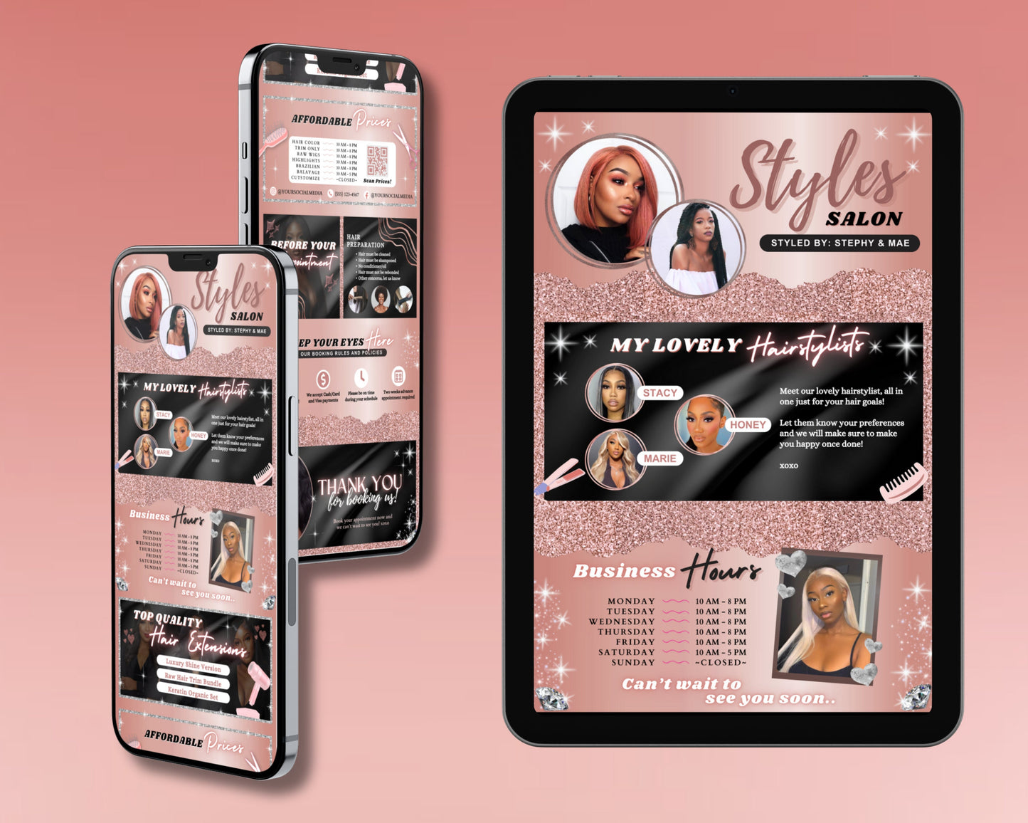 hair salon acuity template rose gold web design hair colorist hairstyling services hair extensions beauty salon hair salon spa makeup artist nail salon acuity scheduling template acuity website template appointment booking template premade designs