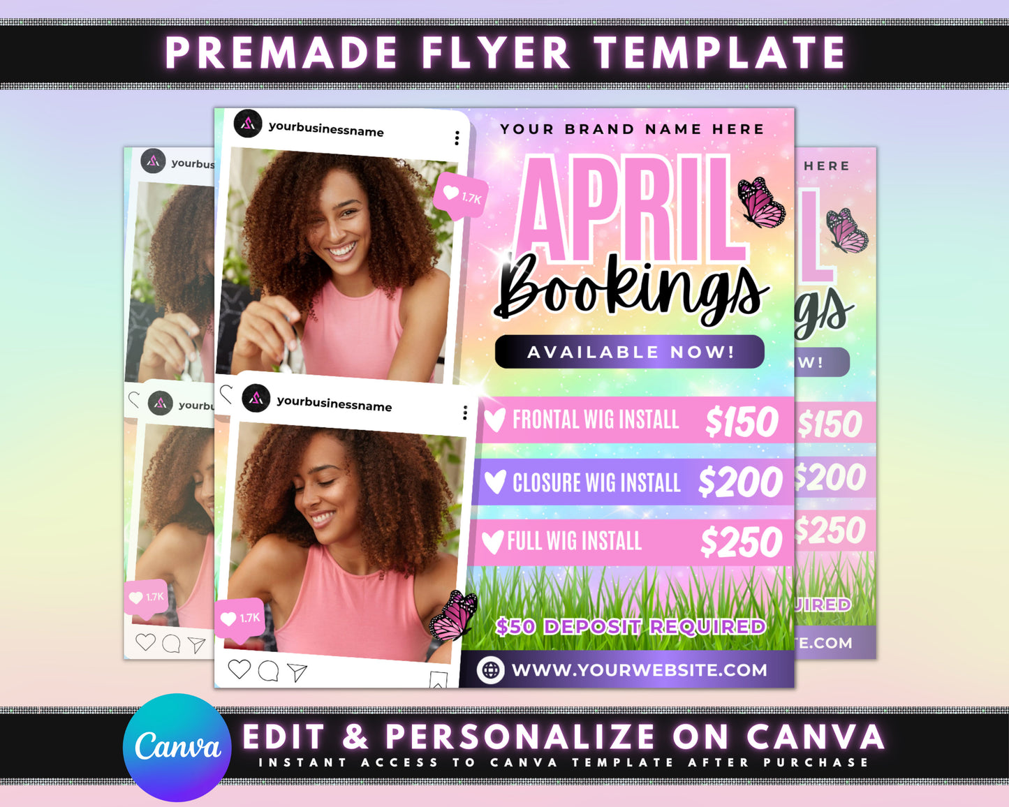 april bookings open flyer spring hair & beauty deals schedule your appointment now limited time offers treat yourself this spring haircuts & styling hair color & treatments nails facials & skincare waxing & hair removal makeup application book now!