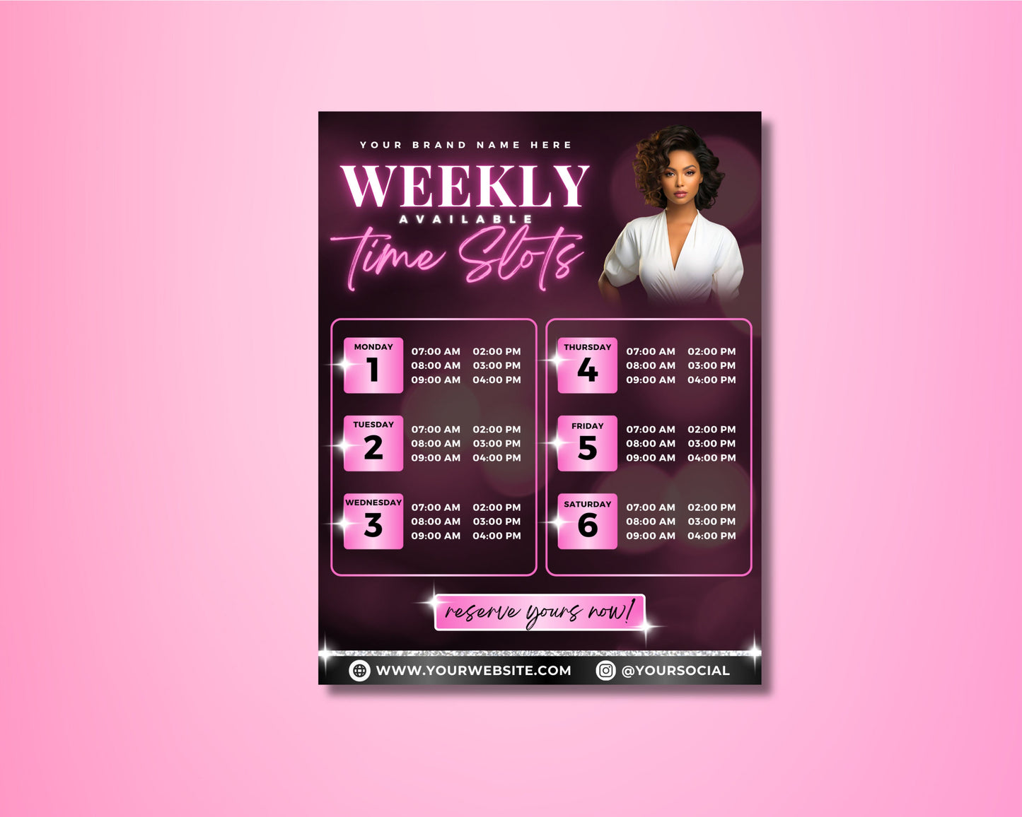 weekly time slots booking flyer template appointment booking schedule your session don&#39;t miss out bookings coaching sessions consulting appointments training slots meeting availability limited availability flexible scheduling easy booking