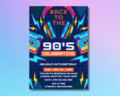 Retro 90s Nostalgia Neon Grunge Arcade Cassette tapes Floppy disks Denim Graffiti Tie-dye Geometric shapes Furbys Tamagotchis Pagers Boomboxes Skateboards Scrunchies Grunge Band T-shirts Cloud Cli Cli Art Funky fresh patternsTotally 90s Birthday Bash