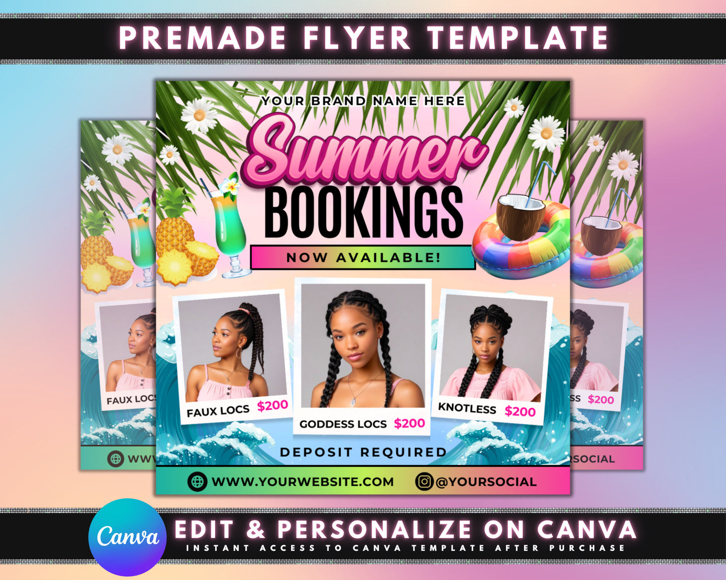 summer booking braids flyer hair flyer lash flyer beauty flyer summer fun dont miss out limited time offer book now beach pool relaxation special deals discounts packages early bird pricing escape getaway vacation adventure awaits make a splash