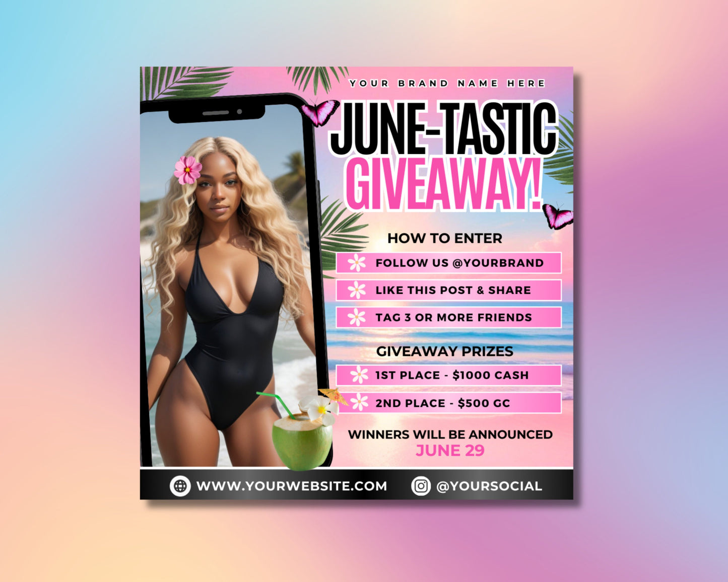 june giveaway raffle beauty win big free beauty products summer glow up makeup must-haves skincare essentials haircare haul lash lift & tint mani-pedi package enter to win miss out limited time offer bold & beautiful summer vibes glamorous