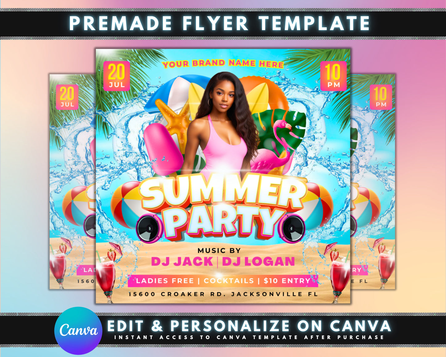 summer party pool party bbq beach party luau celebration fun in the sun get together summer vibes tropical beachy colorful playful bold minimalist vintage neon live music dj food & drinks games activities rsvp date time location