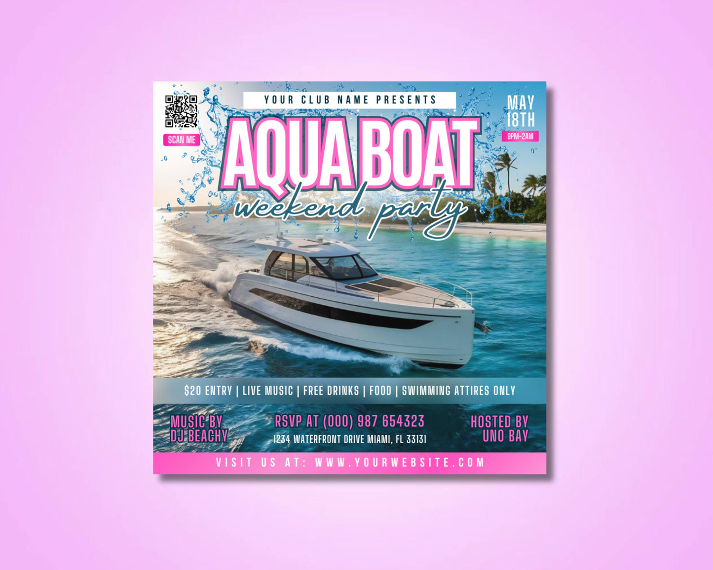 boat party weekend party club event summer fun nautical theme set sail for fun anchors away waves of good times boat drinks & beats all aboard boat sunset ocean waves palm trees dj live music party people dress code food & drinks free entry tickets