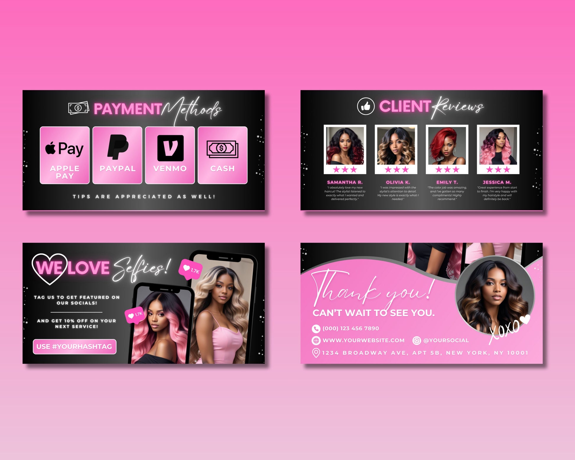 Hair salon Acuity template Pink and Black web design Lash Artist Hairstyling services Hair extensions Beauty salon Nail salon Spa Makeup artist Acuity Acuity scheduling template Acuity website template Appointment booking template Premade Designs