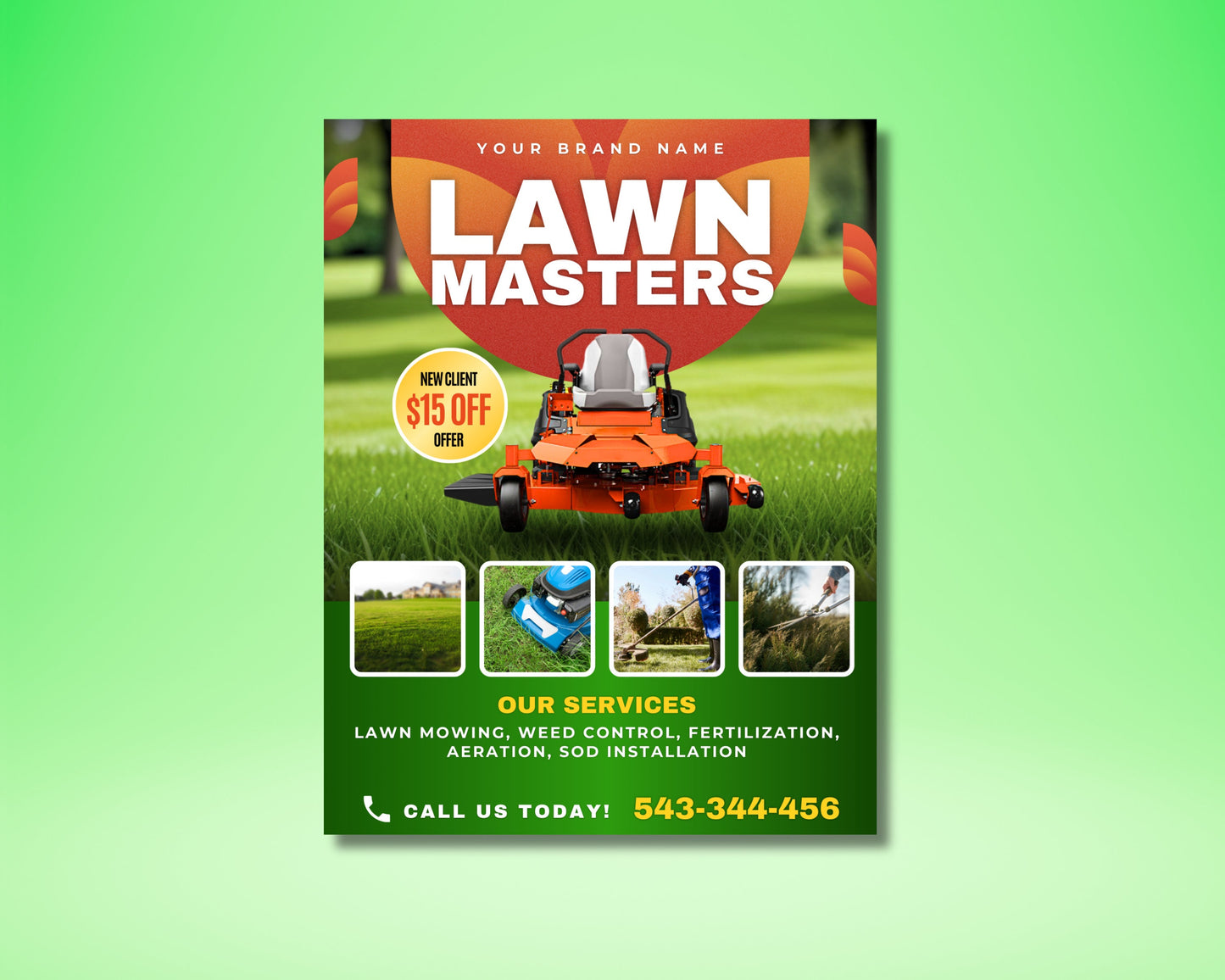 lawn care flyer lawn service flyer landscaping flyer yard service flyer lawn mowing edging trimming aeration seeding fertilization weed control spring/summer/fall cleanup leaf removal reliable service affordable prices free estimates