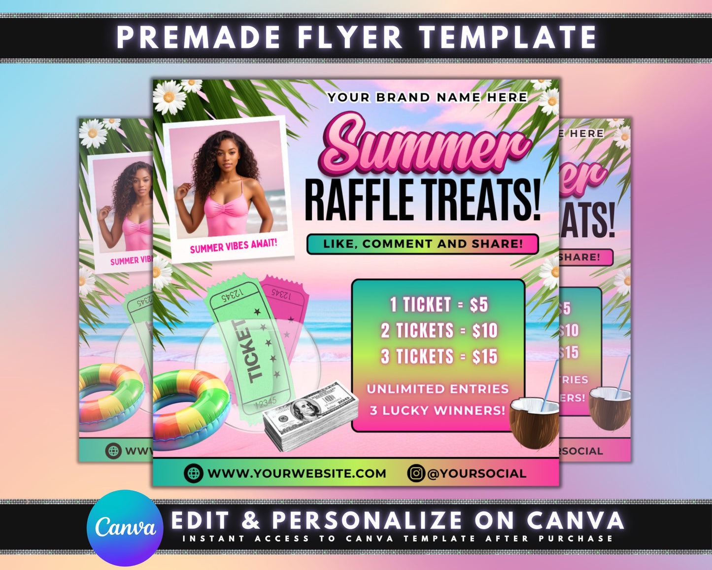 summer raffle summer beauty giveaway win big this summer summer glow up win big summer fun free entry grand prize prizes tickets on sale now dont miss out raffle drawing summer raffle flyer raffle flyer template giveaway flyer summer contest flyer