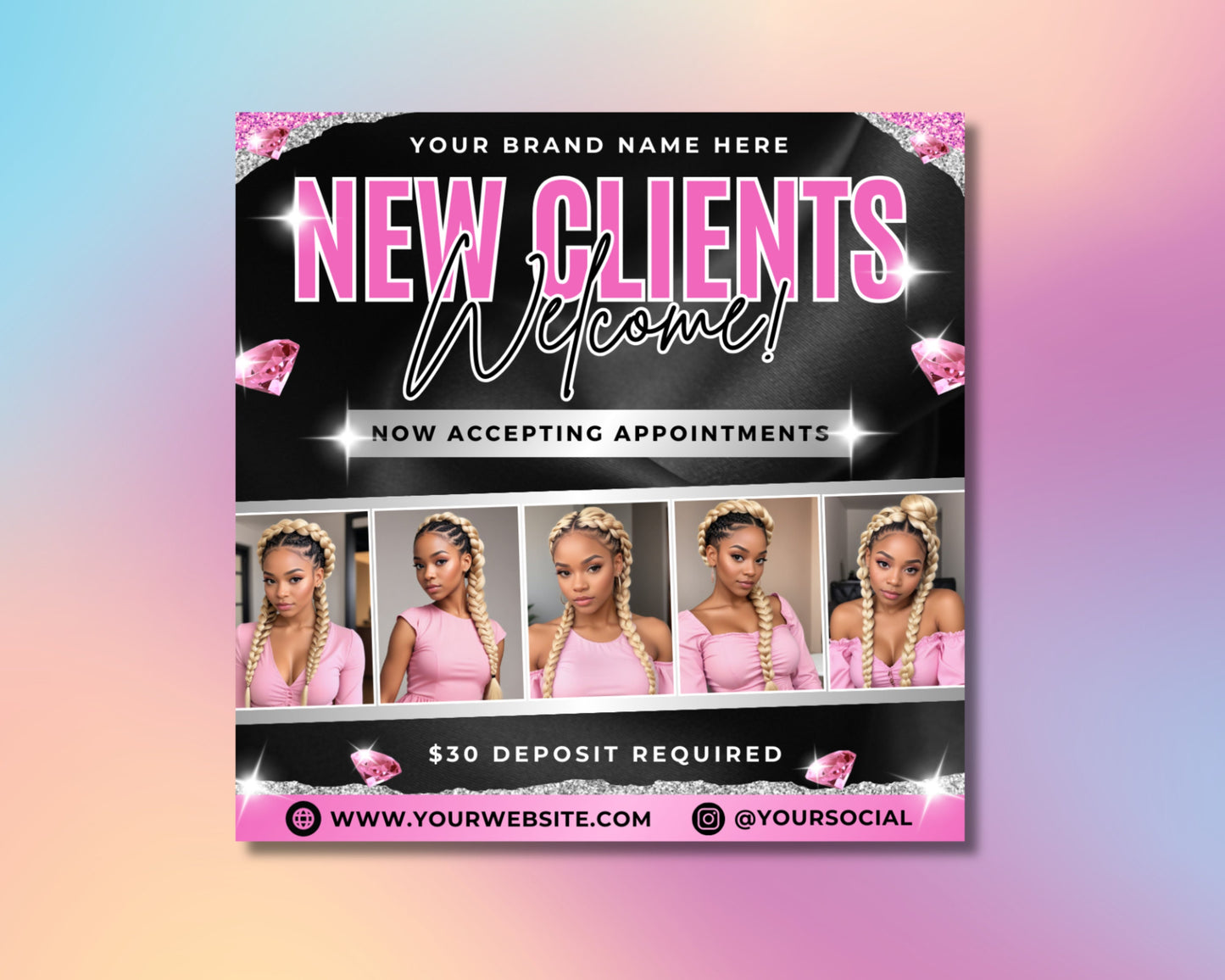 new client special welcome offer discover your beauty unleash your inner glow first-time client discount haircuts & styling facials & skincare makeup application nails & waxing massages & body treatments free consultation limited time offer