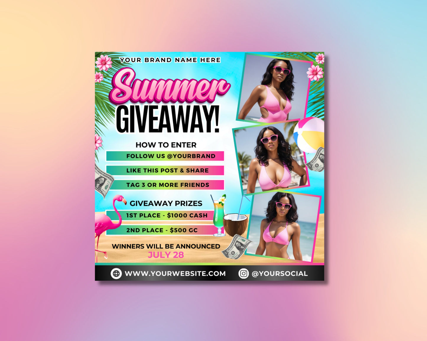 summer raffle summer beauty giveaway win big this summer summer glow up win big summer fun free entry grand prize prizes tickets on sale now dont miss out raffle drawing summer raffle flyer raffle flyer template giveaway flyer summer contest flyer