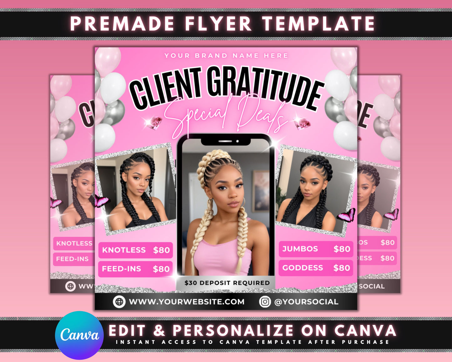 client appreciation thank you you are valued because you deserve it special offers exclusive deals haircut & style makeup application skincare treatments facials massages waxing lashes brows nails braids braids sale knotless jumbo braids deals