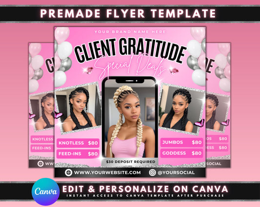 Client Appreciation Thank You You Are Valued Because You Deserve It Special Offers Exclusive Deals Haircut & Style Makeup Application Skincare Treatments Facials Massages Waxing Lashes Brows Nails Braids Braids Sale Knotless Jumbo Braids Deals