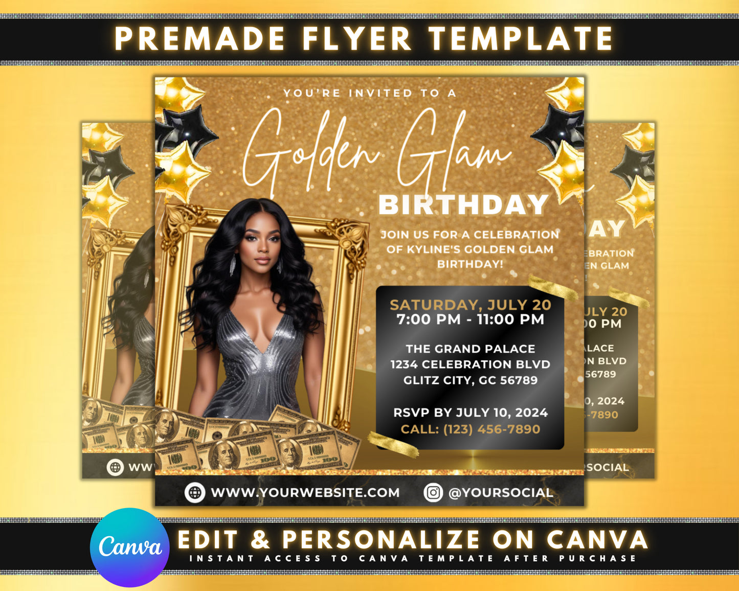 gold birthday party goddess birthday party elegant birthday party birthday party flyer printable flyer invitation template digital download gold birthday party flyer gold glitter birthday flyer metallic birthday flyer elegant birthday flyer