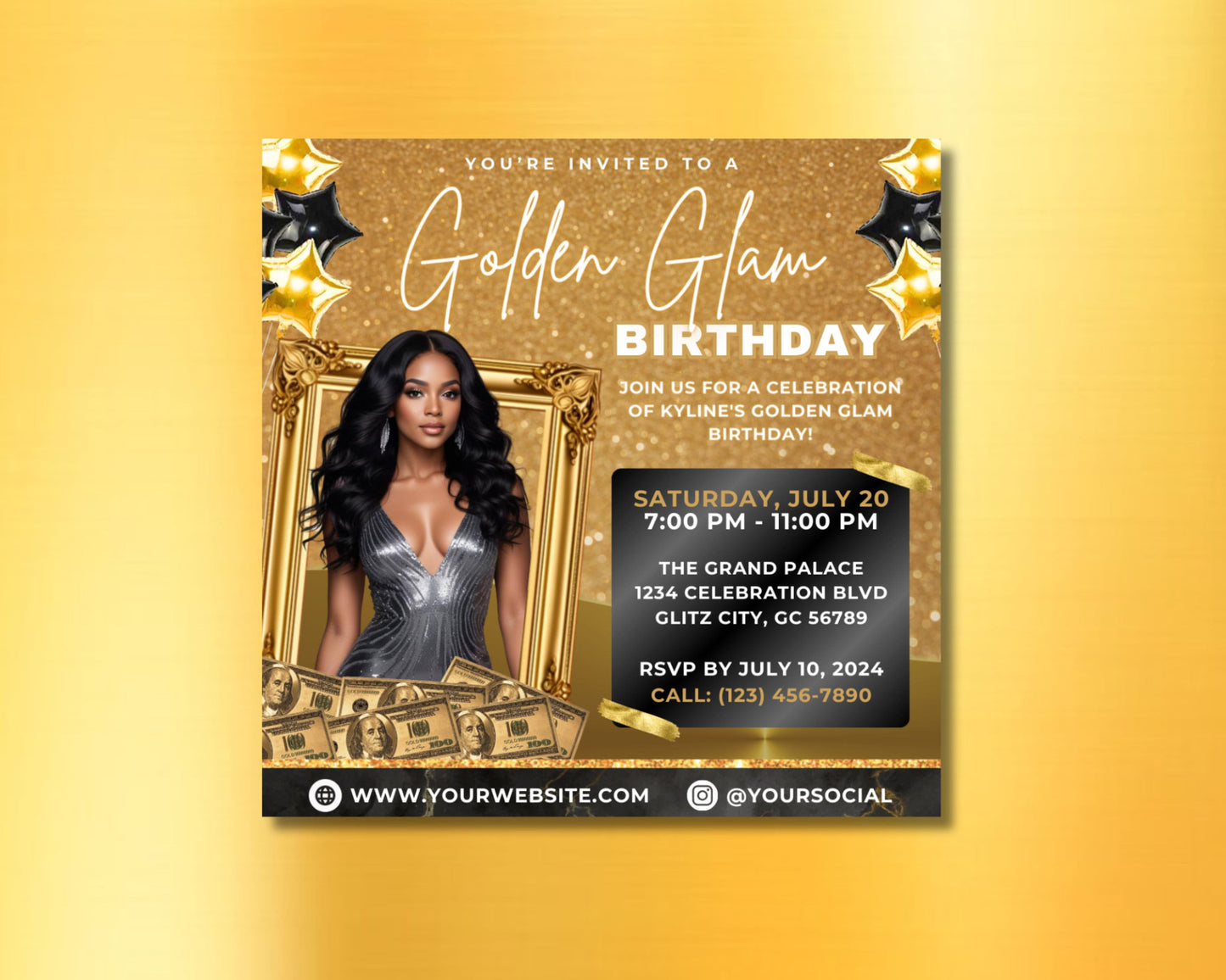 gold birthday party goddess birthday party invite elegant birthday party birthday party flyer printable flyer invitation template digital download gold birthday party flyer gold glitter birthday flyer metallic birthday flyer elegant birthday flyer