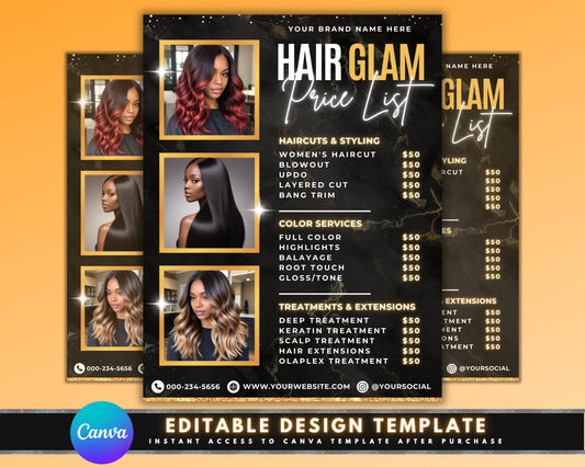 Beauty Salon Spa Services Price List Template Hair Services Nail Services Skin Care Massage Packages Treatments Facials Waxing Eyebrow Services Lashes Makeup Application Massage Body Treatments Haircut Hairstyling