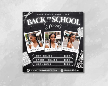 Back to School Hair School Hair Styles First Day of School Hair School Hair Inspiration Hair Cuts & Styles Back to School Special Student Discounts Package Deals Braids Hair Extensions Haircuts & Trims Blowouts & Styling Hair Coloring