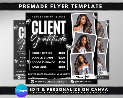 Client Appreciation Thank You You Are Valued Because You Deserve It Special Offers Exclusive Deals Haircut & Style Makeup Application Skincare Treatments Facials Massages Waxing Lashes Brows Nails Braids Braids Sale Knotless Jumbo Braids Deals