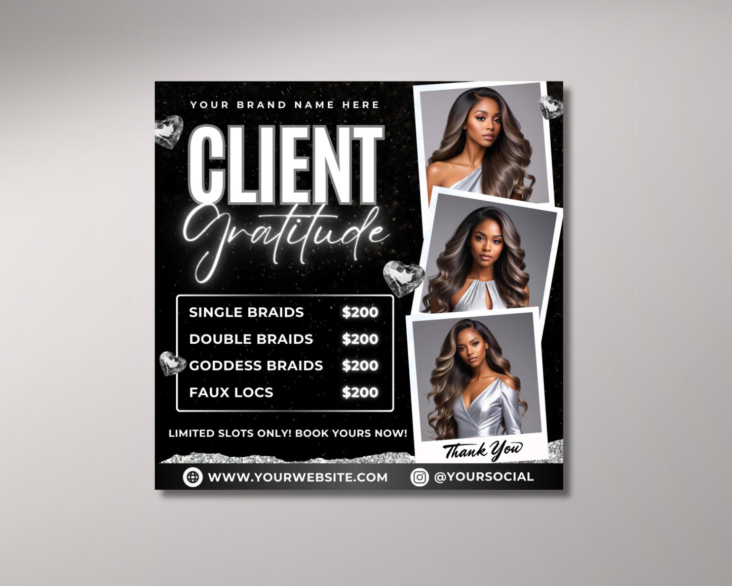 client appreciation thank you you are valued because you deserve it special offers exclusive deals haircut & style makeup application skincare treatments facials massages waxing lashes brows nails braids braids sale knotless jumbo braids deals