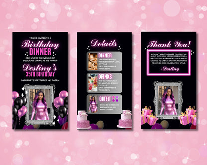 animated birthday invitation birthday dinner invitation Instagram video invitation digital invitation birthday party video birthday dinner animation cake animation fork and knife animation champagne toast animation balloons animation RSVP