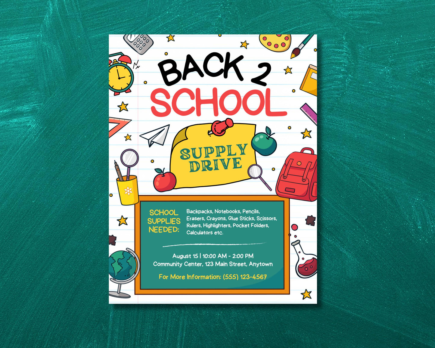 back to school school supplies donation drive help a student donate supplies school essentials backpacks notebooks pens pencils crayons markers glue scissors rulers donations accepted drop-off location deadline contact information support education