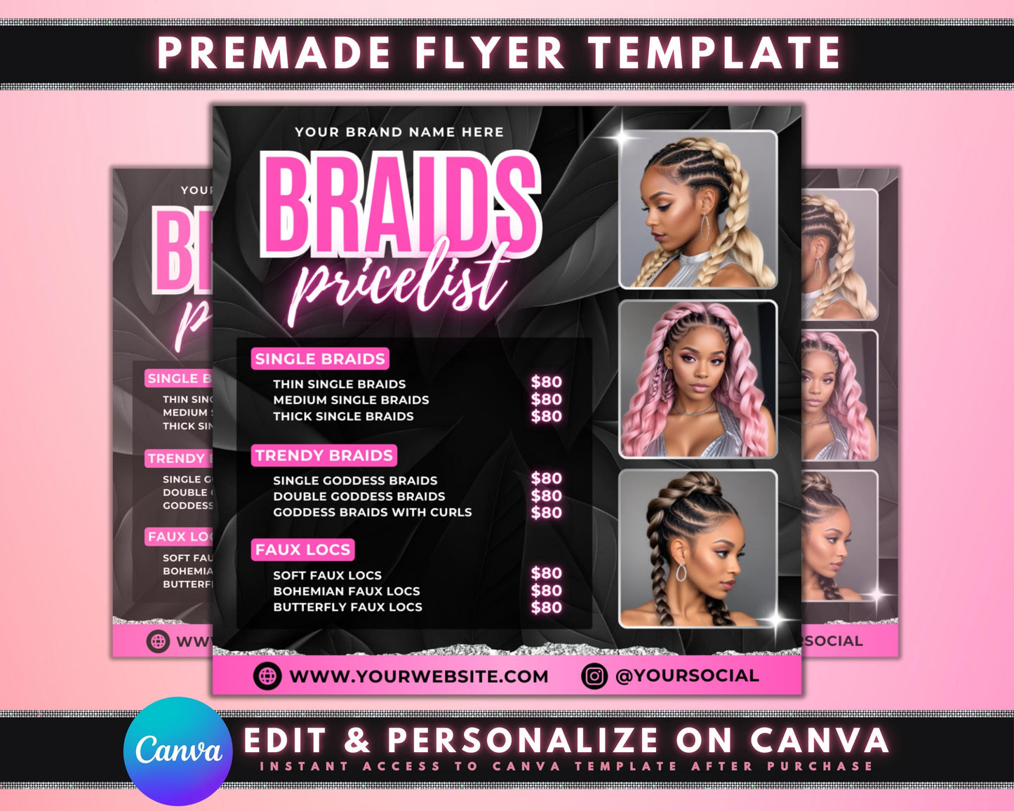 braids pricelist hair braiding flyer braiding services flyer beauty salon flyer hair salon flyer flyer template pricelist template editable flyer printable flyer box braids pricelist knotless braids pricelist feed-in braids pricelist crochet braids