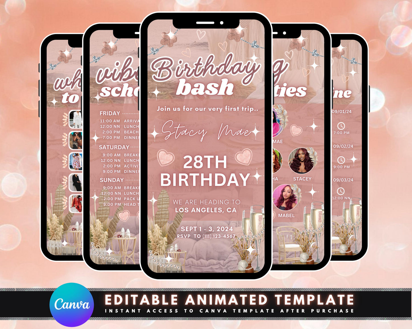 birthday party invitation dinner party invitation glamorous invitation feminine invitation rose gold theme digital design printable invitation animated birthday invitation girls dinner invitation rose gold invitation template editable invitation