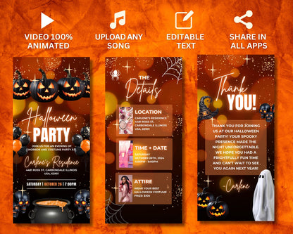 Animated Halloween invitation Halloween party invite template Halloween invitation Halloween party invitation ideas Halloween party flyer Halloween party poster Location Date and Time Attire Thank You Note Costume Party Horror Party Video Invite