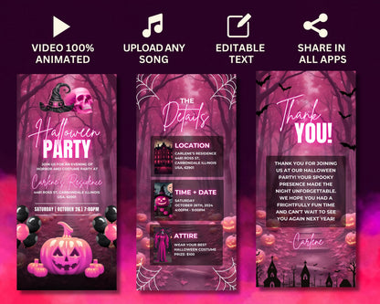 Animated Halloween invitation Halloween party invite template Halloween invitation Halloween party invitation ideas Halloween party flyer Halloween party poster Location Date and Time Attire Thank You Note Costume Party Horror Party Video Invite