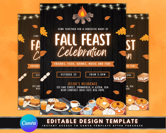 Fall Feast Celebration Party Event Gathering Autumn Harvest Thanksgiving Seasonal Drink Menu Buffet Dinner Dessert Entertainment Music Games Activities Decorations Costumes Family Friends Community Join us Come celebrate Autumnal Abundance