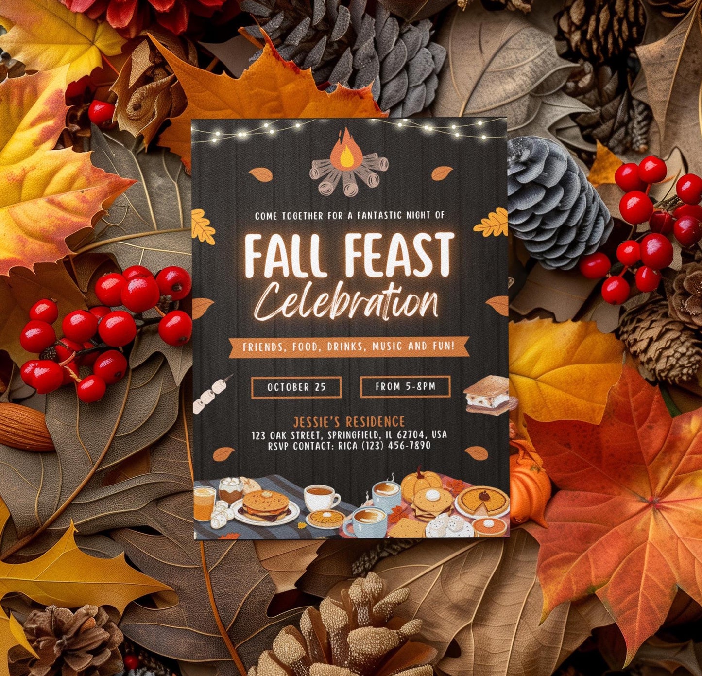 fall feast celebration party event gathering autumn harvest thanksgiving seasonal drink menu buffet dinner dessert entertainment music games activities decorations costumes family friends community join us come celebrate autumnal abundance