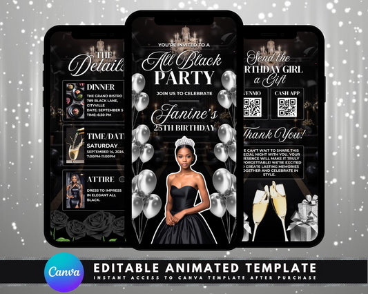 animated birthday invitation birthday dinner invitation Instagram video invitation digital invitation birthday party video birthday dinner animation cake animation fork and knife animation champagne toast animation balloons animation RSVP