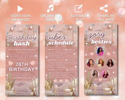 Birthday party invitation Dinner party invitation Glamorous invitation Feminine invitation Rose gold theme Digital design Printable invitation Animated birthday invitation Girls dinner invitation Rose gold invitation template Editable invitation