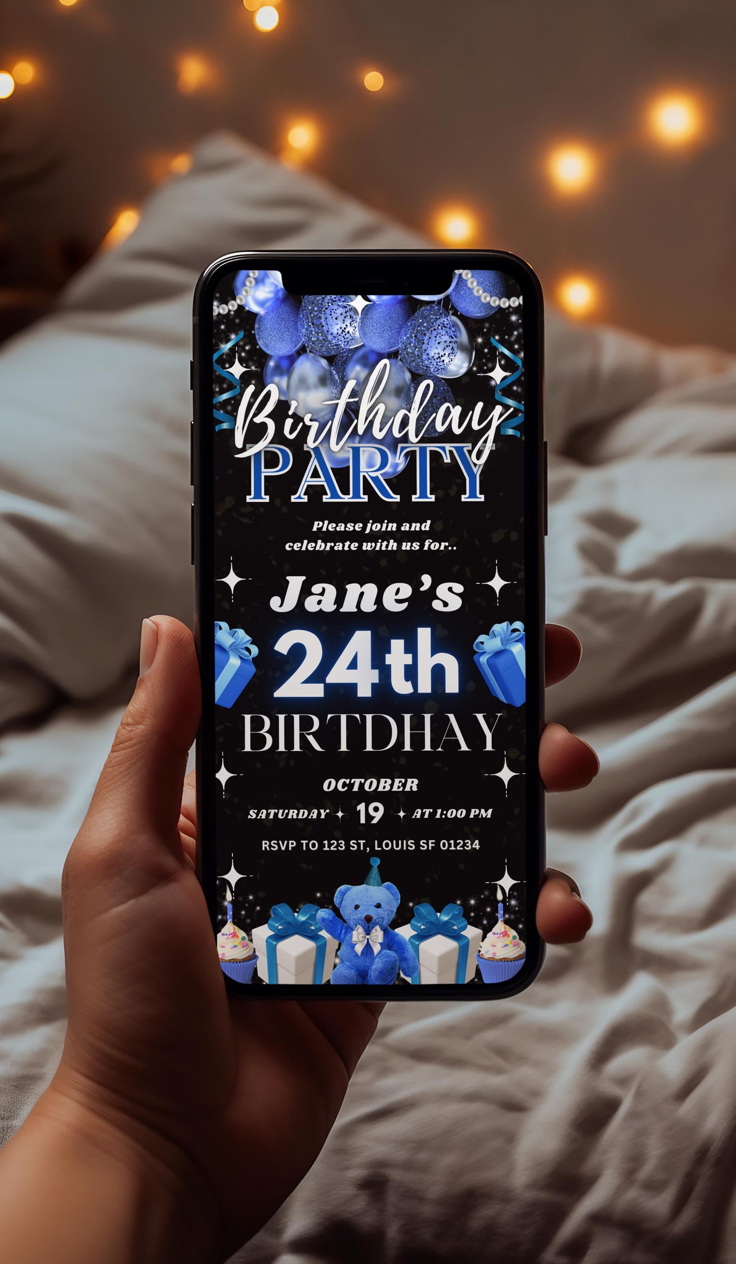 blue and silver birthday invitation animated birthday invitation birthday party invite template digital birthday birthday party party invitation design invitation template birthday celebration online invitation invitation maker