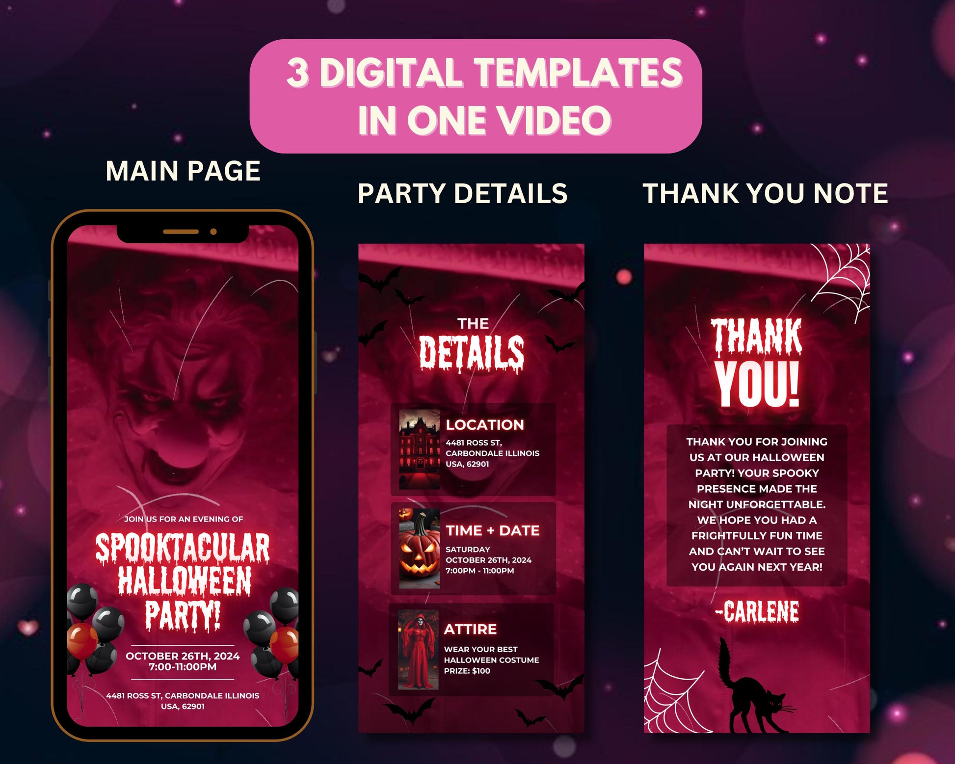 Animated Halloween invitation Halloween party invite template Halloween invitation Halloween party invitation ideas Halloween party flyer Halloween party poster Location Date and Time Attire Thank You Note Costume Party Horror Party Video Invite