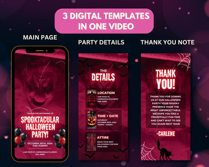 Animated Halloween invitation Halloween party invite template Halloween invitation Halloween party invitation ideas Halloween party flyer Halloween party poster Location Date and Time Attire Thank You Note Costume Party Horror Party Video Invite