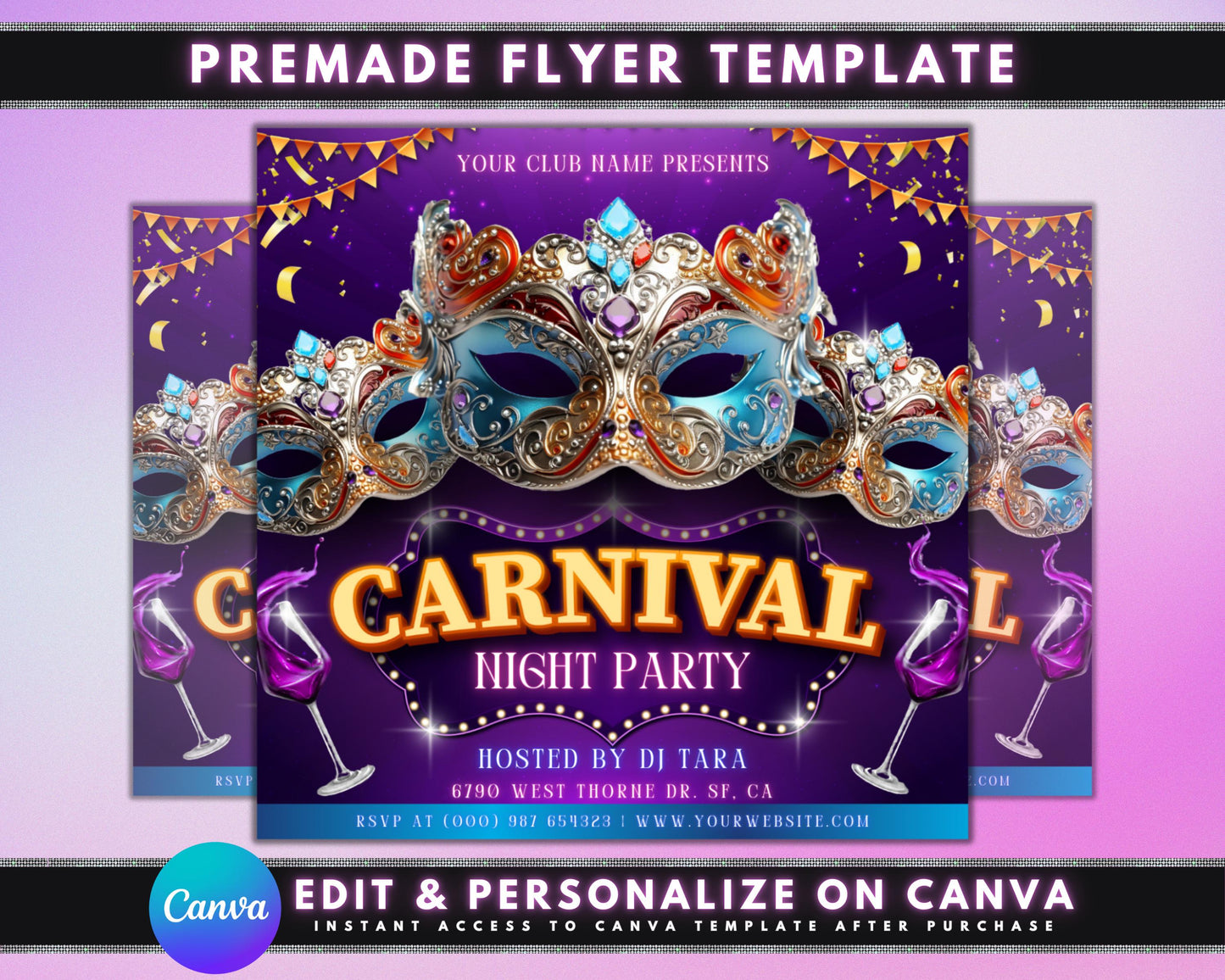 carnival nightclub party party flyer flyer template event flyer club flyer nightlife masquerade mardi gras fete parade costumes decorations music dancing entertainment masks feathers confetti balloons colors dress to impress limited tickets available