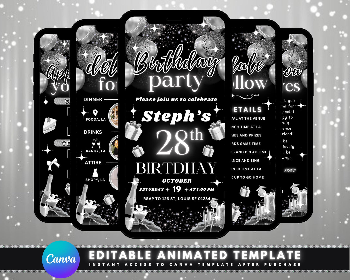 black and white birthday invitation animated birthday invitation birthday party invite template digital birthday birthday party party invitation design invitation template birthday celebration online invitation invitation maker