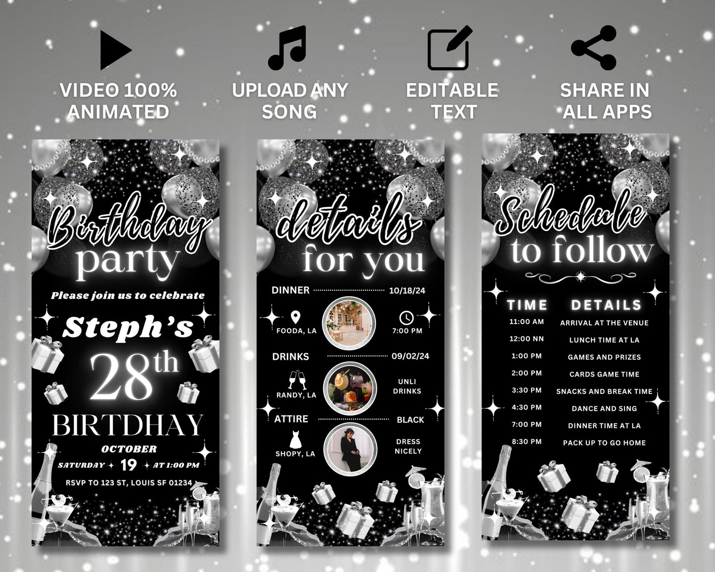 black and white birthday invitation animated birthday invitation birthday party invite template digital birthday birthday party party invitation design invitation template birthday celebration online invitation invitation maker